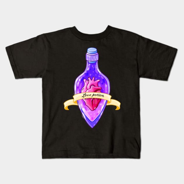 Love Potion Bottle with Anatomical Heart Pastel Kids T-Shirt by Wanderer Bat